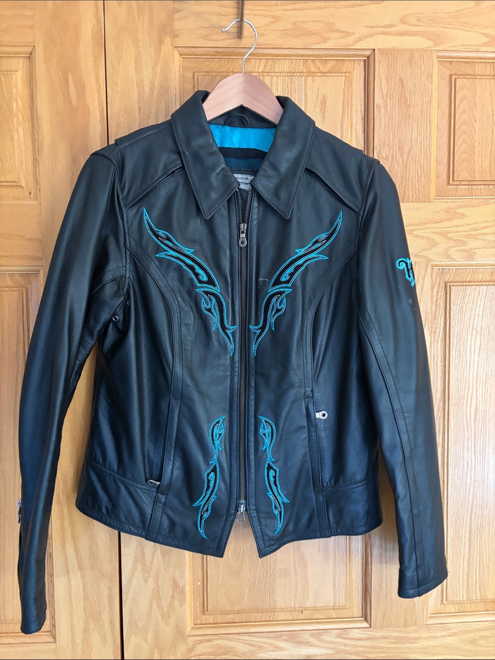 Harley-Davidson Black Leather Jacket with Teal Embroidery 97083–12VW